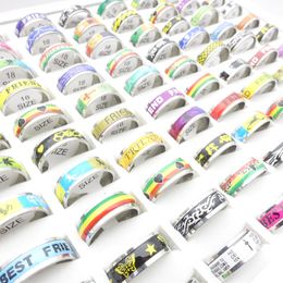 Wholesale 100pcs Stainless Steel Band Rings For Women Mixed Patterns Sticker Fashion Mens Jewelry Ring Wholesale Lots