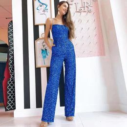 Shiny Sequin Jumpsuit Prom Dresses Sexy Lace Up Back Cocktail Party Outfit Ankle Length Empries Special Occasion Pants265M