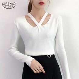Korean Women Sweaters Autumn Winter Casual Solid Long Sleeve Female tops Slim White Yellow Black Grey Sweater 5046 50 210510