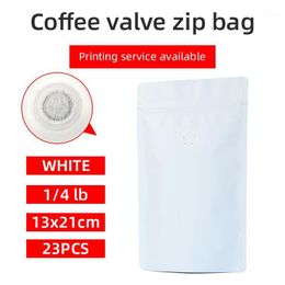 Storage Bags 23pcs 1/4 Pound 120g Matte White Coffee Bean Pouch One Side Degassing Valve Bag Stand Up Zip
