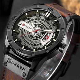 CURREN 8301 Luxury Brand Mens Military Sports Watches Male Analogue Date Quartz Watch Men Casual Leather Wrist Watch Drop 210517