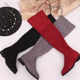Plus Size 35-43 Winter 2021 Women Long Boots Fashionable High-tube Stretch Suede Sexy Girls Shoes Comfortable Flat