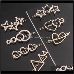 Clips & Barrettes Jewellery Drop Delivery 2021 1Pc Geometric Metal Pearl Clip For Women Star Crown Barrette Korean Hair Styling Stick Tool Girl