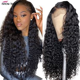 Ishow 28 32 inch 13x2 Human Hair Wigs Straight Curly Water Loose Deep Body Lace Front Wig for Women All Ages Natural Colour