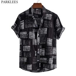 Funky Black Hawaiian Aloha Shirt for Men Summer Short Sleeve Casual Button Down Beach Shirts Mens Party Vacation Clothing 210522