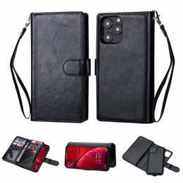 Multifunctional Removable PU Leather Wallet Phone Cases For Iphone 13 Pro 12 11 XR XS MAX 8 7 6 Samsung S21 Note 20 Ultra Detachable Case Flip Cover Magnetic 2in1 Pouch