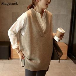 V-Neck Pullover Sweater Vest Women Autumn Winter Knitted Sleeveless Loose Warm s Oversize 12230 210512