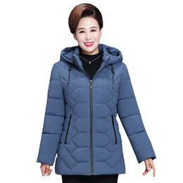 Middle-aged Women Winter Short Jacket Hooded Cotton Winter Coat Woman Thick Casual Mother Jacket Women Parkas High Quality 210918