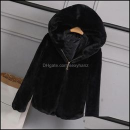 Womens Fur & Faux Outerwear Coats Clothing Apparel Pure White Black Hooded Coat Autumn Winter Thick Warm Soft Fluffy Zipper Jacket Casual Lo