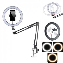 Dimmable Ring Selfie Light Camera Phone USB Ring Lamp Photography Light with Flexible Arm Holder Stands Vlog Studio