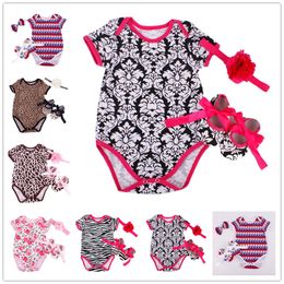 Floral Baby Girl Bodysuits Shoe Hairband Clothes Suit Newborn Jumpsuits Leopard Summer Infant Outfits Cotton Shirts First Walker 210413