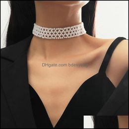 & Pendants Jewelryol Style Female Fashion White Simated Pearl Chokers Necklaces For Women Trendy Geometric Grid Shape Handmade Beaded Neckla