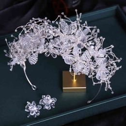 Wedding Hair Jewelry Accessories Niancan Luxury Handmade Double Row Crystal Hoop Earring Set Korean Photography Headdress Bride
