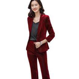 Arrival Fashion Ladies Pant Suit Black Blue Red Women Slim Jacket Blazer And Trouser Female Formal Work Business 2 Piece Set 210927