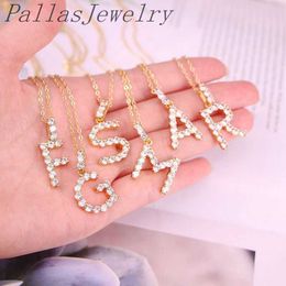 10Pcs Fashion Metal Jewellery Link Chain and Clear CZ Micro Pave 26 Intitial Letter Charm Pendant Necklaces X0707