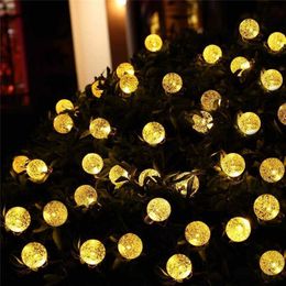 New 30-100 LEDS Crystal ball 5M-20M Solar Lamp Power LED String Fairy Lights Solar Garlands Garden Christmas Decor For Outdoor Y0720