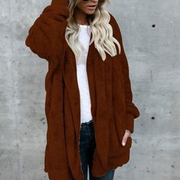 Women's Wool & Blends Fashion Women Autumn Winter Plush Hooded Sweater Shirt Coats Long Sleeve Warm Outwear Jacket Plus Size 3XL