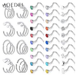 AOEDEJ 54 PCS/Lot Crystal Rings for Women 316L Stainless Steel Nose Studs Indian Piercing Body Jewelry Pin Lot