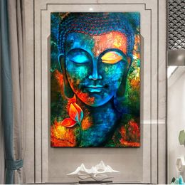 Buddha Pictures Abstarct Colourful Posters Canvas Painting Wall Art For Living Room Entrance Bedroom Modern Decoration NO FRAME