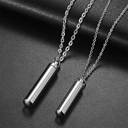 Fashion Stainless Steel Keepsake Pendants Necklace Openable Cylinder Perfume Bottle Jewellery