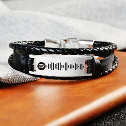 Personalized Music Code Bracelet for Women Men Leather Rope Custom Laser Engraving Song Jewelry