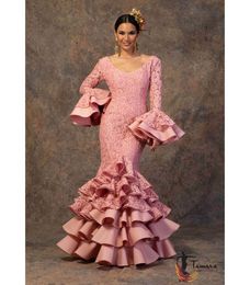 Retro Palace Mermaid Prom Dresses 2022 Fuchsia Lace Long Sleeve Vestidos Flamenca Ruffles Skirt Evening Dress Wear
