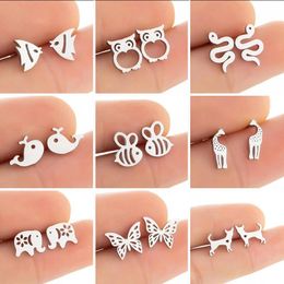 kids animals earrings Canada - Small Stainless Steel Animal Stud Earrings For Women Kids Cute Snake Fish Whale Cat Earings Jewelry Dog Pendientes Gifts