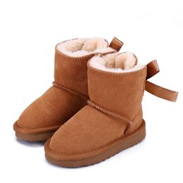 Genuine Leather Australia Kids Ankle Winter Snow Boots for Kids Baby Shoes Warm Ski Toddler Boot for Baby Bailey 1 Bows Boots Size