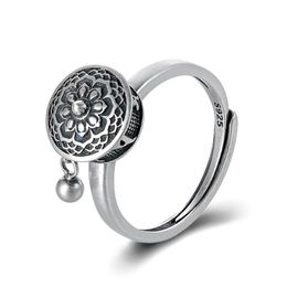 Rotatable Vintage Thai Silver Creative Amulet 925 Sterling Silver Female Resizable Opening Rings