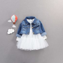 spring autumn period baby girls dress+coat 2pcs suit children's cowboy coat 0-4 years baby cowboy gauze skirt suit Kids X0902