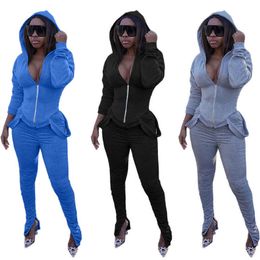 Fall Clothes for Women Hoodies Long Sleeve Top and Pants 2 Piece Outfits Stacked Leggings Womens Tracksuit Set Bulk Dropshipping Y0625
