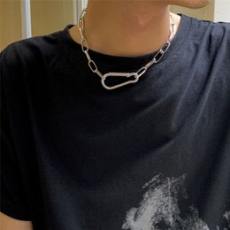 Hyperbole Gothic Lariat Clasp Silver Color Chunky Lock Chain Choker Necklaces for Women Minimalist Necklace Hot Jewelry