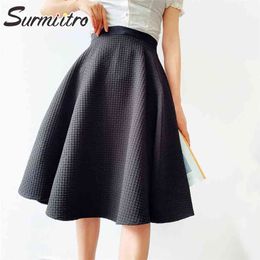 Summer Midi Skirt Women Korean Style Elegant White Black Plaid High Waist Knee Mid-length Female 210421