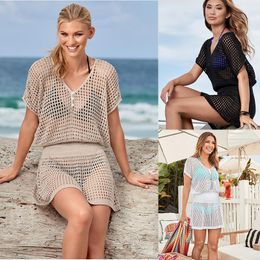Summer Cotton Crochet Beach Dress Tunic Sarong Pareo Bikini Cover Ups Woman Swimsuit Bathing Suit Sarongs