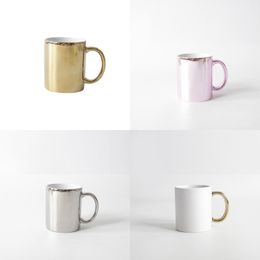 11oz White Ceramic Sublimation Coffee Mug Blank Pink Golden DIY Coffee Tea Cup