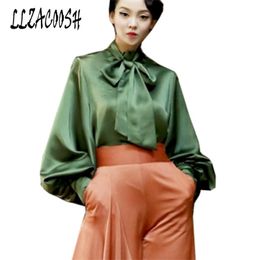 Spring Fashion Runway Blouse Women Mandarin Collar Big eck Loose Tops Elegant Chiffon Shirt 210514