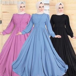 -Reine Farbe Frauen Elegant Große Schwing Chiffon Kleid Dubai Stil Cocktail Party Kleid Muslimische Abaya Islamische Türkische Kaftan Arabische Freizeitkleider