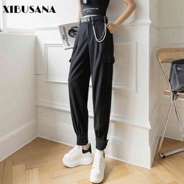 Women High Waist Cargo Pants Spring Casual Wide Leg Pant Female BF Streetwear Harajuku Straight Long Trousers with belt 210423