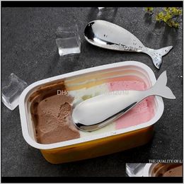 Spoons 2Pcs Kitchen Tool Whale-Shaped Stainless Steel Fruit Dessert Ice Spoon Metal Tableware Mirror Polished Bssuo Tiahm