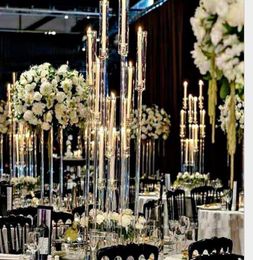 2021 Vases 8 heads Candle Holders backdrops Road Lead props Table Centerpiece Gold Metal Stand Pillar Candlestick For Wedding fast ship
