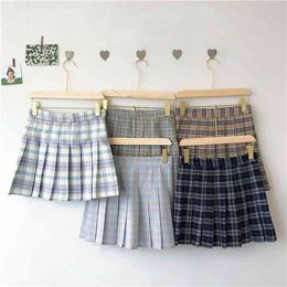 Summer Plaid/Pure Colour Jk High Waist A-Line Pleated Skirt College Style Jupe Y2k Faldas Zaraing Woman Traf 210629