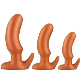 NXY Dildos Anal Toys Liquid Silicone Banana Backyard Three Piece Set for Men and Women Masturbation Sm Fun Expansion Plug Adult Sex Products 0225