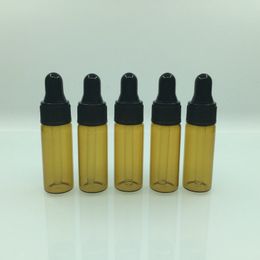 500pcs/lot 5ml Glass Essential Oil Black Stopper Bottles Refillable Amber Glass Bottles Dropper Fragrance Vials