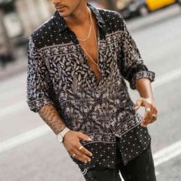 Paisley Print Shirts Men Long Sleeve Casual Hawaii Men Shirt Camisas Party Holiday Chemise Homme Floral Oversized Streetwear 210524
