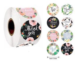500pcs/roll round floral thank you stickers scrapbooking for package seal labels custom sticker decoration wedding sticke