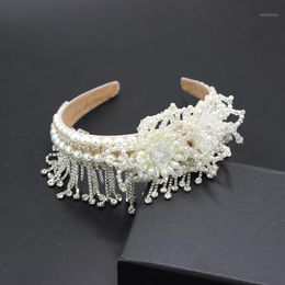 Hair Clips & Barrettes Fashion Temperament Wide-brimmed Pearl Flower Fringed Band Prom Street Shooting Ladies Accessories 799