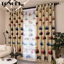 TONGDI Children Blackout Curtain Kawaii Lovely Cartoon Car Printing Decoration For French Window Home Parlou Bedroom LivingRoom 210913