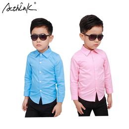 Boys Solid Casual Shirts Kids Cotton Long Sleeve Spring Pink Wedding Children Formal Dress 210713