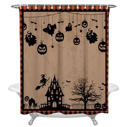 Magic Cat Pumpkin Rideau de douche Set Tissu Imperméable Halloween salle de bains Crochets