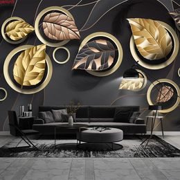 Custom Mural Wallpaper Wall Painting Modern Minimalist 3D Geometric Circles Golden Leaves Luxury Living Room Bedroom Decorationgood quatity